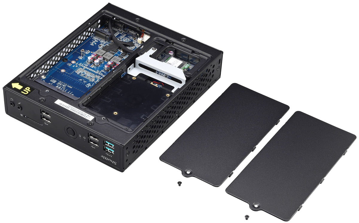 Shuttle XPC slim Barebone DS10U, Celeron 4205U, 1xHDMI, 1xDP, 1x VGA, 2x LAN, 1xCOM, 8x USB, sans ventilateur, fonctionnement continu 24/7