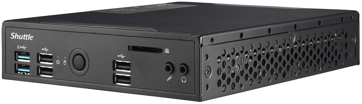 Shuttle XPC slim Barebone DS10U, Celeron 4205U, 1xHDMI, 1xDP, 1x VGA, 2x LAN, 1xCOM, 8x USB, sans ventilateur, fonctionnement continu 24/7
