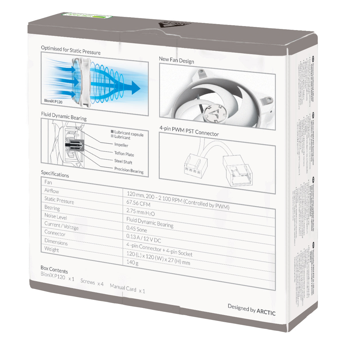 ARCTIC BioniX P120 (Grau/Weiß) – 120 mm PWM PST Gaming Lüfter optimiert für statischen Druck