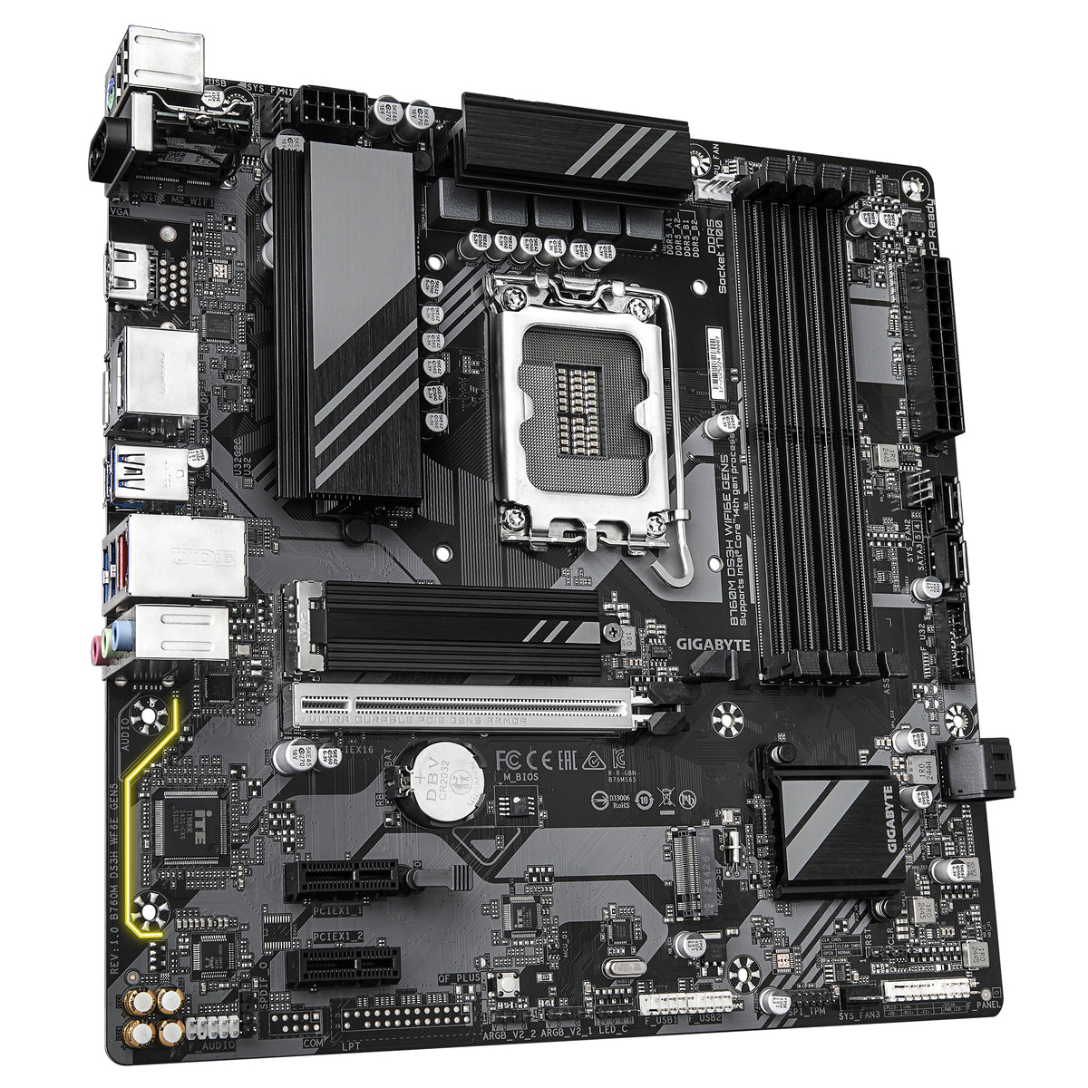 GIGABYTE B760M DS3H WIFI6E GEN5 Mainboard – Unterstützt Intel Core Prozessoren der 14. Generation, 6+2+1 Phasen Digital-VRM, bis zu 5600 MHz DDR5, 2 x PCIe 4.0 M.2, Wi-Fi 6E, 2.5 GbE LAN, USB 3.2 Gen2