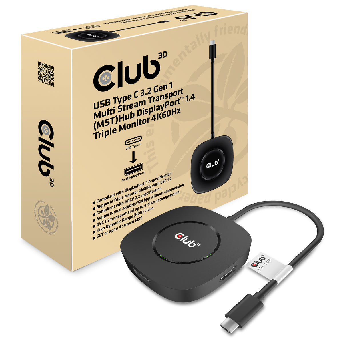 CLUB3D CSV-1550 laptop-dockingstation & portreplikator Kabelgebunden USB 3.2 Gen 1 (3.1 Gen 1) Type-C Schwarz