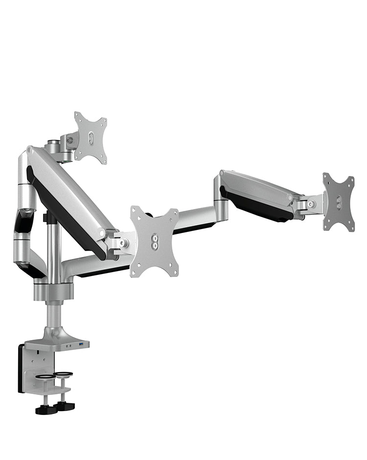 ICY BOX IB-MS505-TI, Monitorständer mit Tischhalterung für drei Monitore bis zu 32’’ (81 cm) und USB/Audio Unterstützung