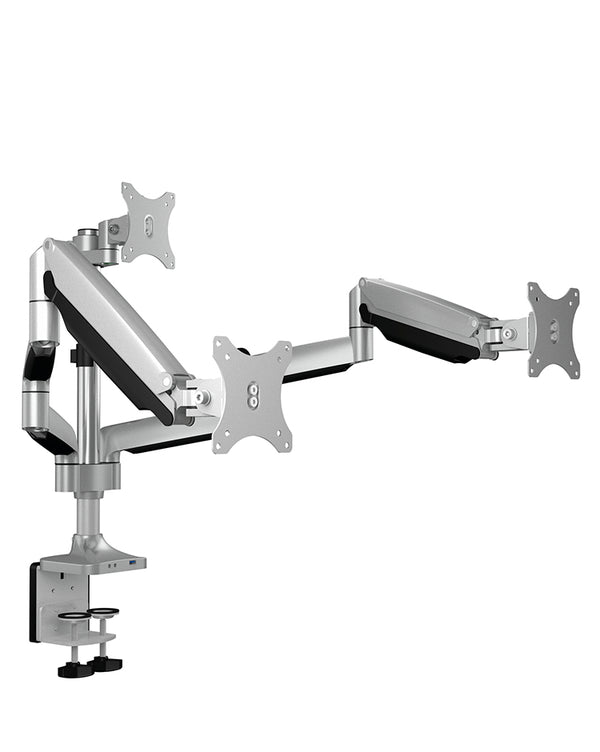 ICY BOX IB-MS505-TI, Monitorständer mit Tischhalterung für drei Monitore bis zu 32’’ (81 cm) und USB/Audio Unterstützung