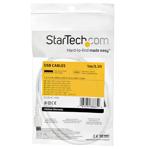 StarTech STARTECH.COM 1m/3.3ft USB 2.0 to USB-C Cable High Quality White Data Transfer