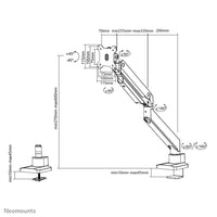 Neomounts NM-D775WHITEPLUS Monitorarm 10-49" - Gasfeder - Topfix - 180°-Stopp