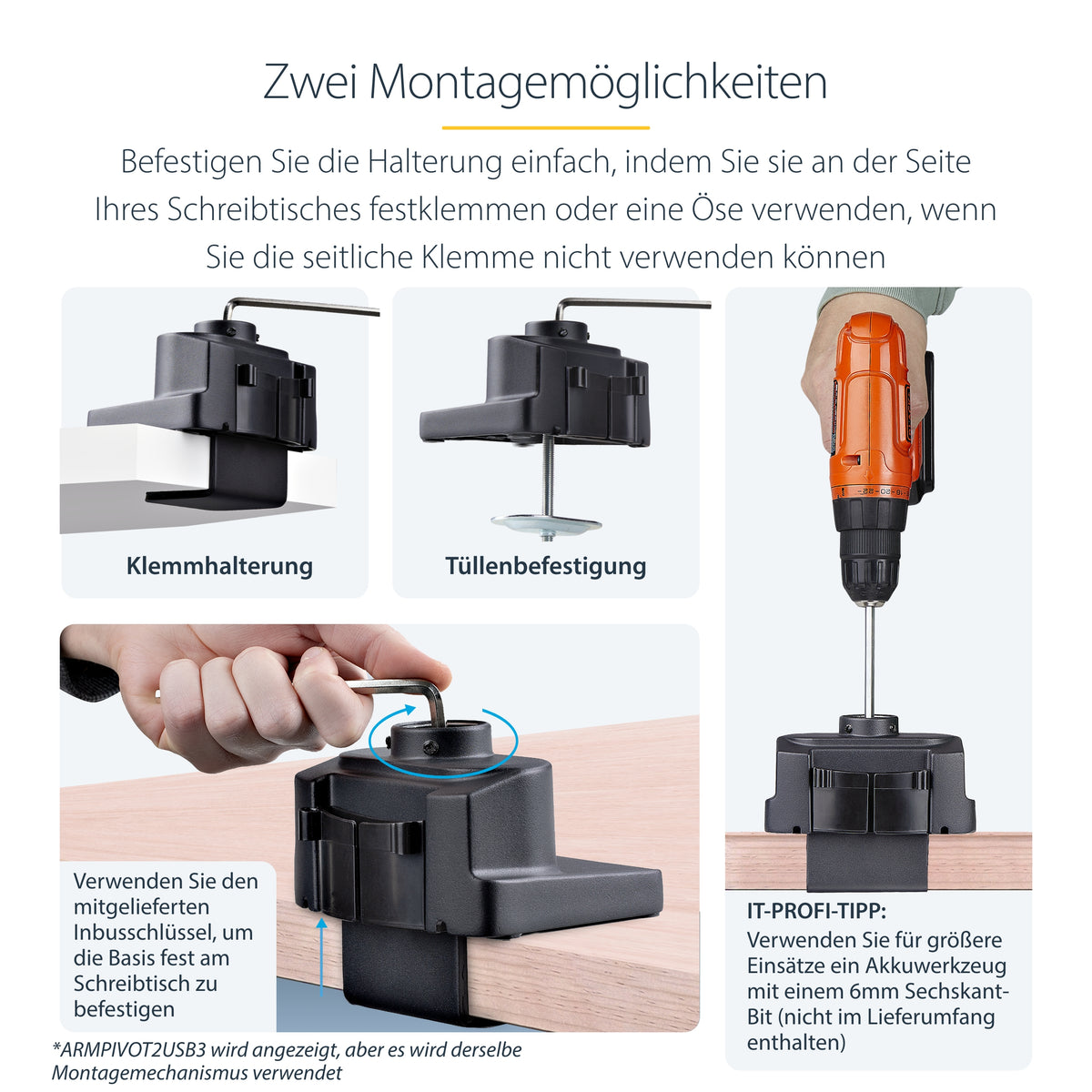 StarTech.com Tisch Monitorarm mit 2x USB 3.0 Ports, Vollbewegliche Monitorhalterung mit Federarm für VESA Monitore bis zu 34 Zoll (8kg), C-Klemme/Durchführung