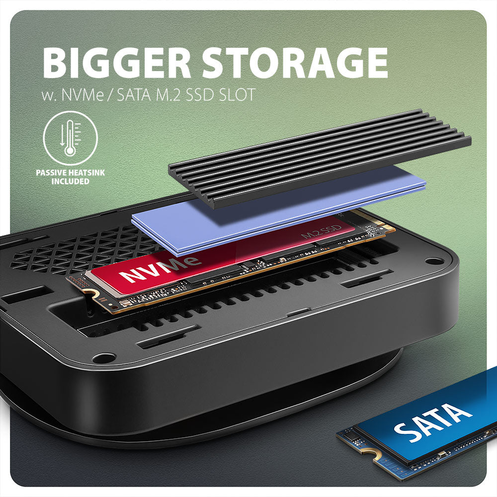 Axagon HMC-UFO USB-C Hub M.2 SATA/NVMe 1 Gbit/s Ethernet 384 kHz Audio Kabelgebunden USB 3.2 Gen 2 (3.1 Gen 2) Type-C Schwarz