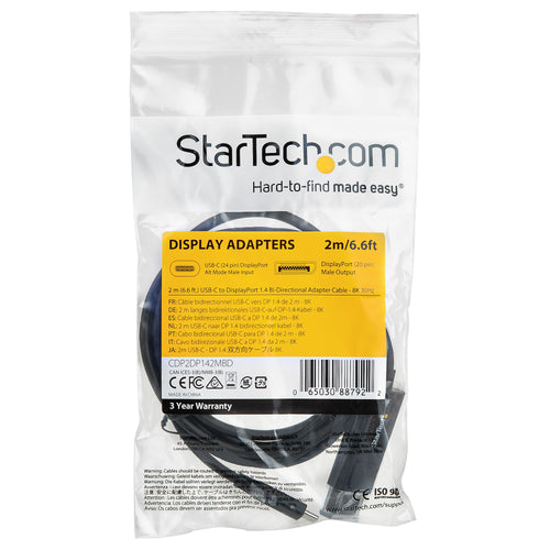 StarTech STARTECH.COM 6.6?ft.?2m? USB C to DisplayPort 1.4 Cable Bidirectional?8K 30 HBR3?
