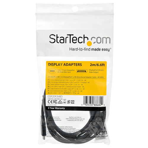 StarTech STARTECH.COM 2m USB-C auf DisplayPort-Kabel 4K 60Hz USB-C-Adapter Thunderbolt 3-kompatibel