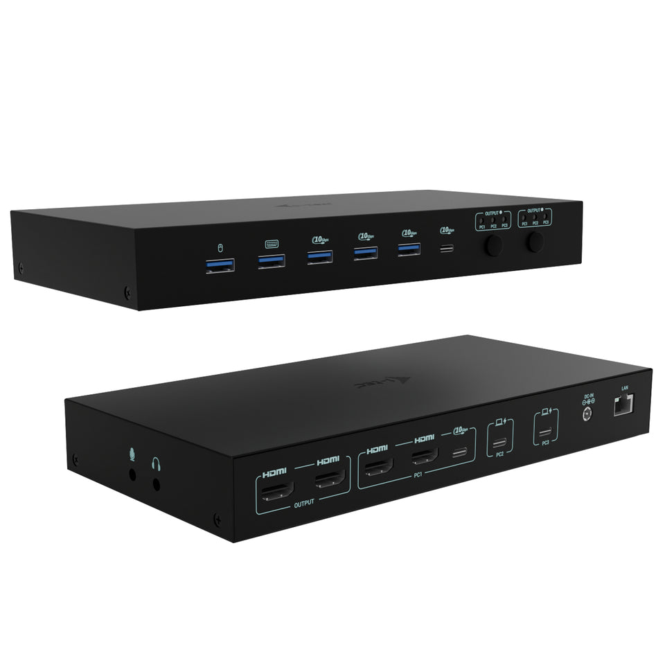 i-tec USB-C KVM Dock PRO pour trois hôtes, double vidéo, avec 2x Power Delivery, max 92W