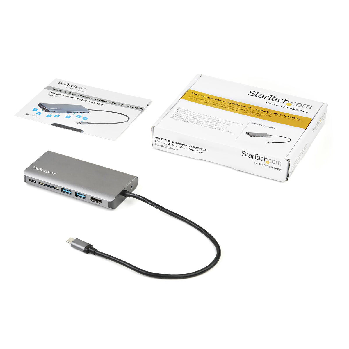 StarTech.com USB-C Multiport Adapter - USB-C Mini Reisedock mit 4K HDMI oder 1080p VGA - 3x USB 3.0-Hub, SD, GbE, Audio, 100W PD Pass-Through - Tragbare Dockingstation für Laptop/Tablet