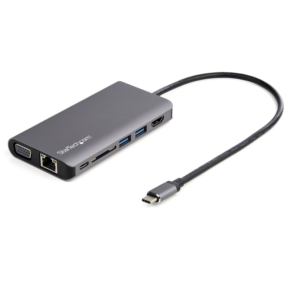 StarTech.com Adaptateur multiport USB-C – Mini-station d'accueil de voyage USB-C avec HDMI 4K ou VGA 1080p – Hub 3x USB 3.0, SD, GbE, Audio, 100W PD Pass-Through – Station d'accueil portable pour ordinateur portable/tablette