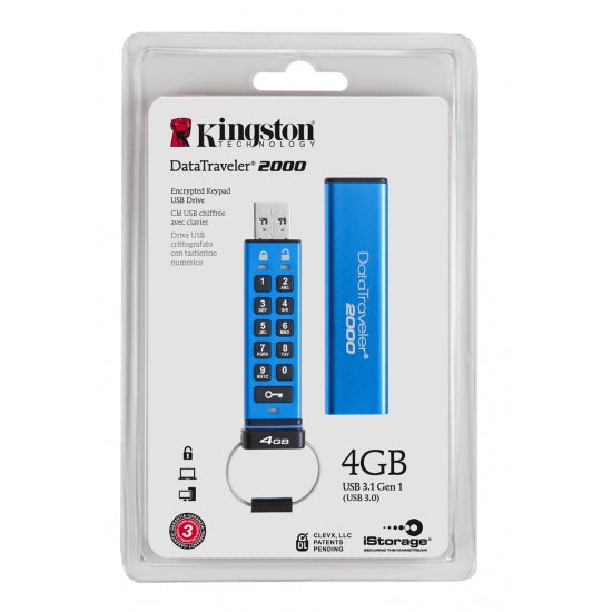 Kingston Technology DataTraveler 2000 4GB USB-Stick USB Typ-A 3.2 Gen 1 (3.1 Gen 1) Blau