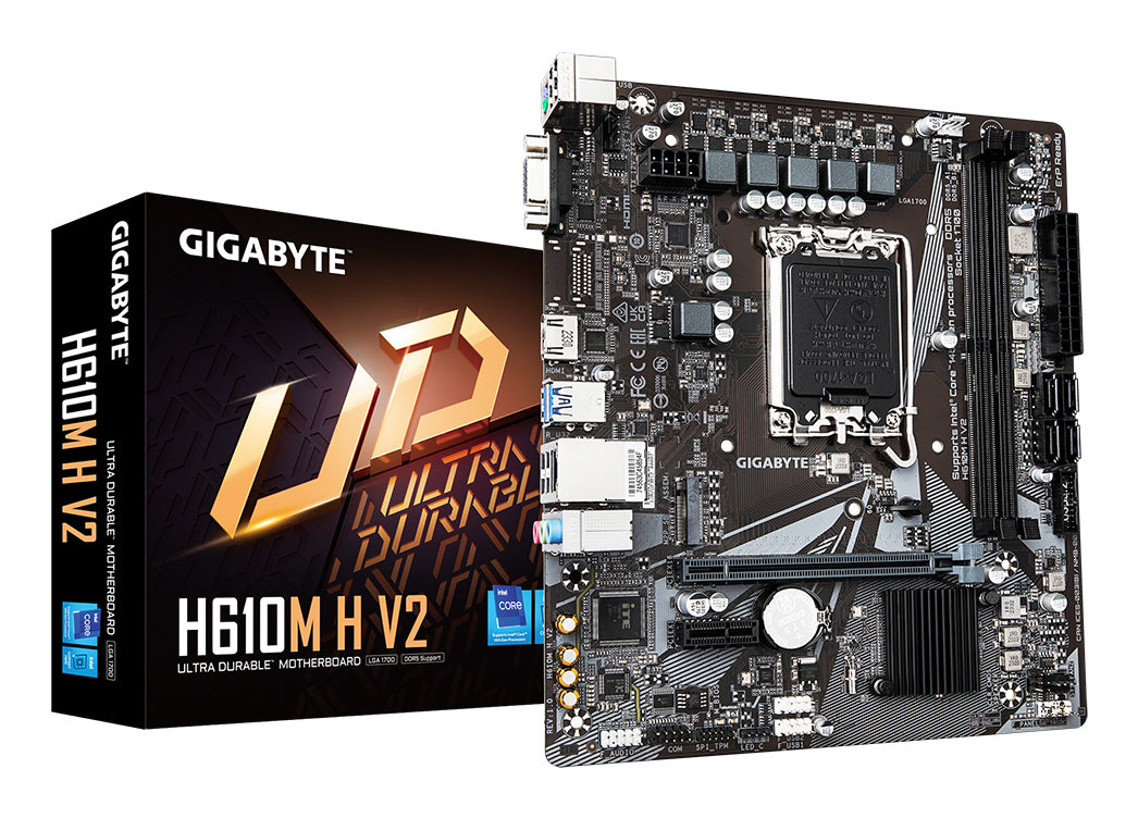 GIGABYTE H610M H V2 Mainboard - Unterstützt Intel Core Prozessoren 14th CPUs, 4+1+1 Hybrid Digital VRM, up to 5600MHz DDR5, 1xPCIe 3.0 M.2, GbE LAN, USB 3.2 Gen 1