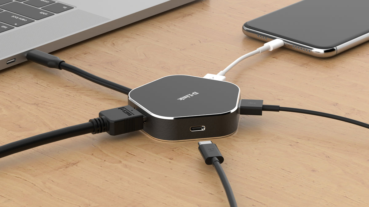 D-Link DUB-M420 laptop-dockingstation & portreplikator Kabelgebunden Thunderbolt 3 Aluminium, Schwarz