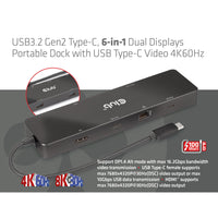 CLUB3D 6-in-1 USB3.2 Gen2 Typ-C Dual Displays Portable Dock mit USB Typ-C Video 4K60Hz