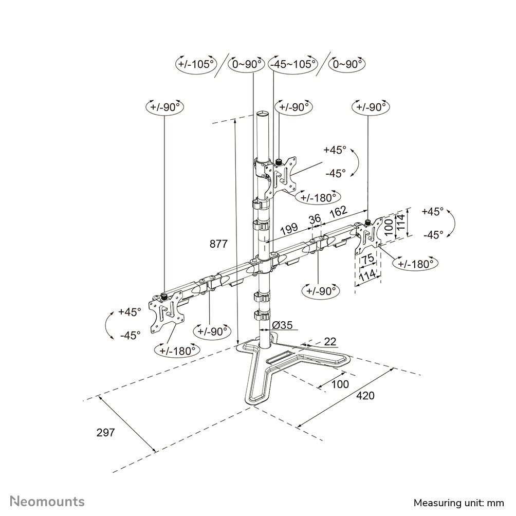 Neomounts DS45-600BL2-1 Monitorständer für drei Bildschirme 10-32"