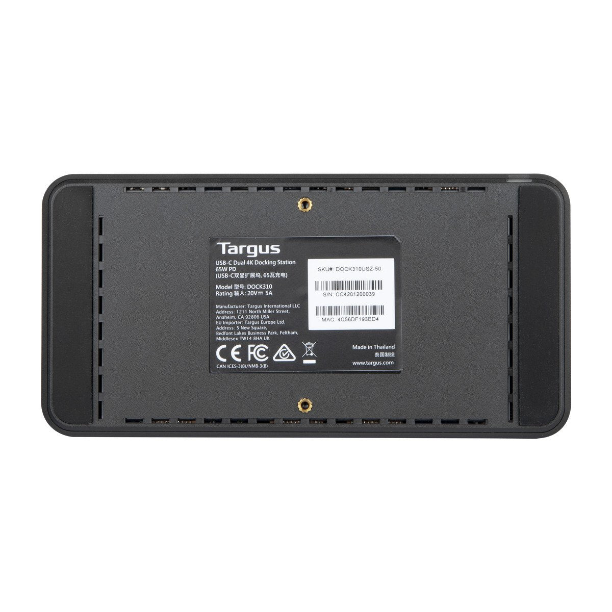 Targus DOCK310EUZ laptop-dockingstation & portreplikator Kabelgebunden USB 3.2 Gen 1 (3.1 Gen 1) Type-C Schwarz