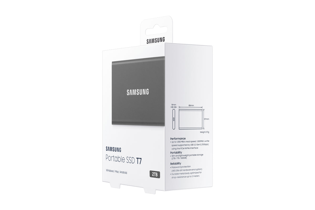 Samsung Portable SSD T7 2 TB USB Typ-C 3.2 Gen 2 (3.1 Gen 2) Grau