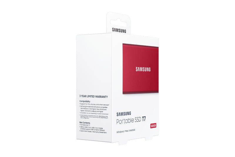 Samsung Portable SSD T7 500 GB USB Typ-C 3.2 Gen 2 (3.1 Gen 2) Rot