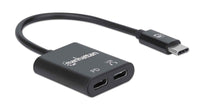 Manhattan USB-C Audioadapter mit Power Delivery-Ladeport, USB-C Stecker auf USB-C Audioport und USB-C Power Delivery (PD)-Port, schwarz