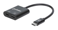 Manhattan USB-C Audioadapter mit Power Delivery-Ladeport, USB-C Stecker auf USB-C Audioport und USB-C Power Delivery (PD)-Port, schwarz