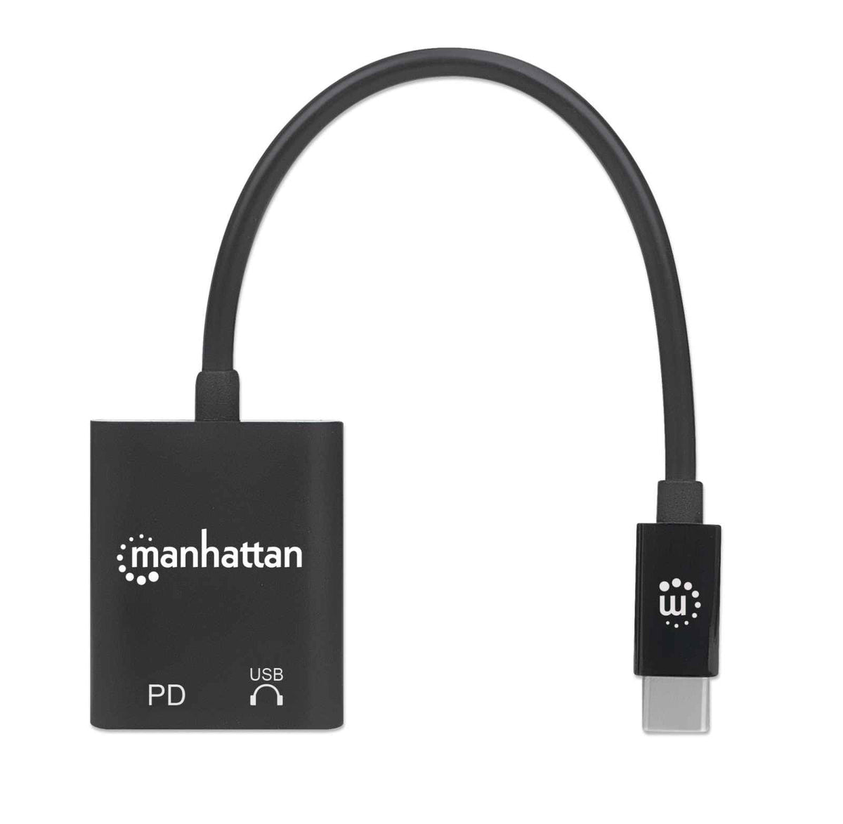 Manhattan USB-C Audioadapter mit Power Delivery-Ladeport, USB-C Stecker auf USB-C Audioport und USB-C Power Delivery (PD)-Port, schwarz