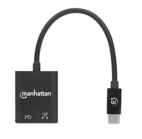 Manhattan USB-C Audioadapter mit Power Delivery-Ladeport, USB-C Stecker auf USB-C Audioport und USB-C Power Delivery (PD)-Port, schwarz