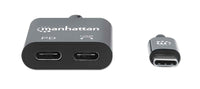Manhattan USB-C Audioadapter mit Power Delivery-Ladeport, USB-C Stecker auf USB-C Audioport und USB-C Power Delivery (PD)-Port, schwarz