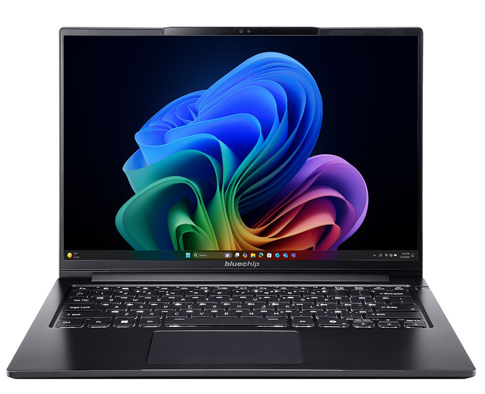 bluechip TRAVELline U14W17, Copilot+ PC Intel Core Ultra 5 135H Laptop 35,6 cm (14") 16 GB LPDDR5x-SDRAM 500 GB SSD Wi-Fi 7 (802.11be) Windows 11 Pro Schwarz