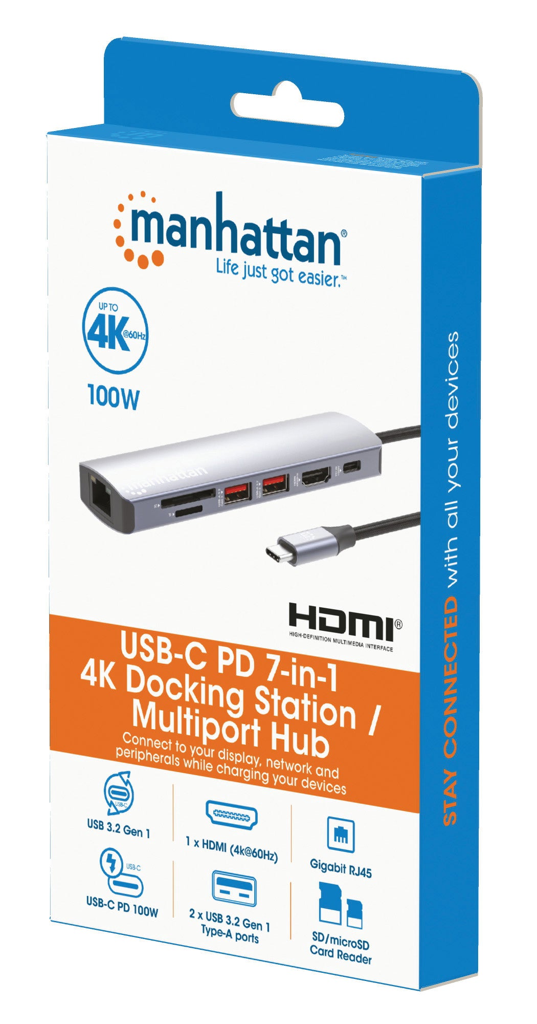 Manhattan 153966 laptop-dockingstation & portreplikator Kabelgebunden USB 3.2 Gen 2 (3.1 Gen 2) Type-C Silber