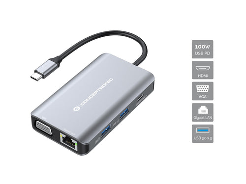 Conceptronic DONN21G laptop-dockingstation & portreplikator Kabelgebunden USB 3.2 Gen 1 (3.1 Gen 1) Type-C Grau
