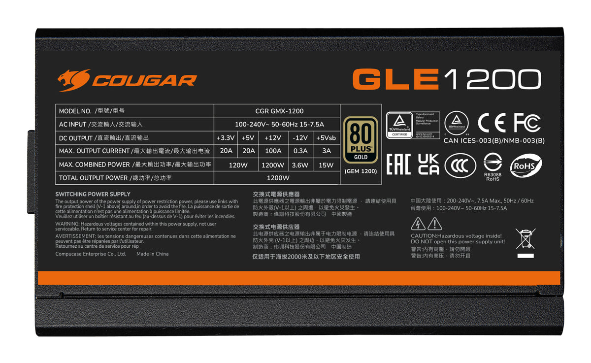 COUGAR Netzteil GLE 1200W ATX3.1 / 80 Plus Gold