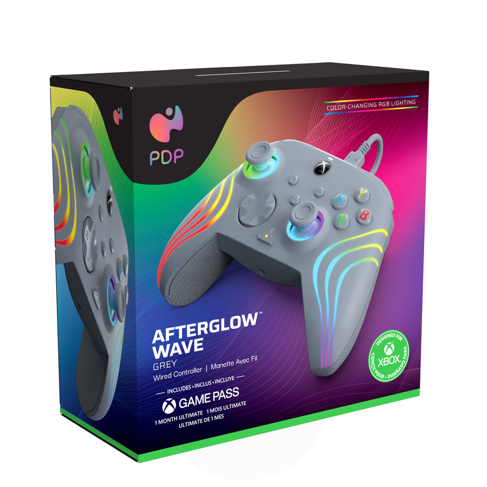 Manette de jeu PDP Afterglow Wave grise USB analogique/numérique pour PC, Xbox One, Xbox Series S, Xbox Series X