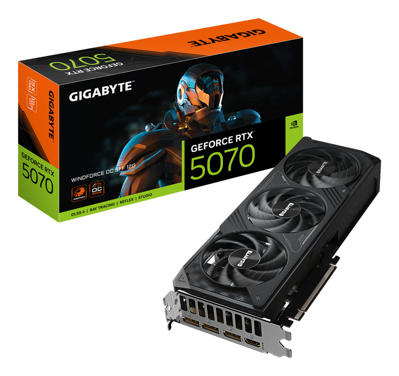 GIGABYTE GeForce RTX 5070 WINDFORCE OC SFF 12G Grafikkarte - 12GB GDDR7, 192 Bit, PCI-E 5.0, 2542 MHz Core Clock, 3 x DP 2.1a, 1 x HDMI 2.1b, NVIDIA DLSS 4, GV-N5070WF3OC-12GD