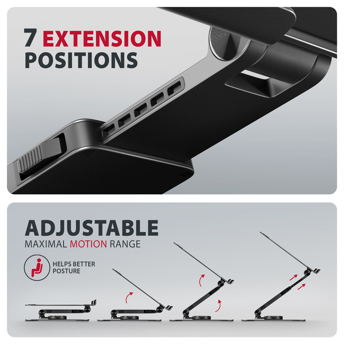 Axagon STND-LRB Aluminiumständer mit 360°-Drehung für Laptops 10"–17.3". Verstellbare Höhe und Winkel. Schwarze Version.