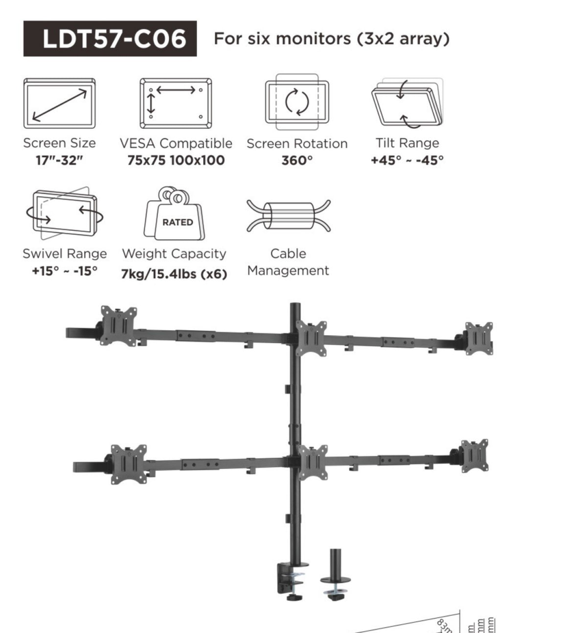Equip 17"-32" Schwenkbare 6-Monitor-Schreibtischhalterung