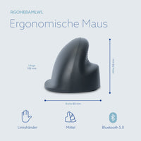 R-Go Tools Vertikale Maus R-Go HE Basic, ergonomische Maus, mittel (Handlänge 165–185 mm), für Linkshänder, Bluetooth