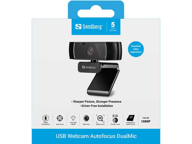 Sandberg 134-38 Webcam 2,07 MP 1920 x 1080 Pixel USB 2.0 Schwarz