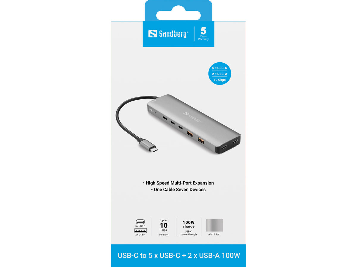 Sandberg 136-79 laptop-dockingstation & portreplikator Kabelgebunden USB 3.2 Gen 2 (3.1 Gen 2) Type-C Grau