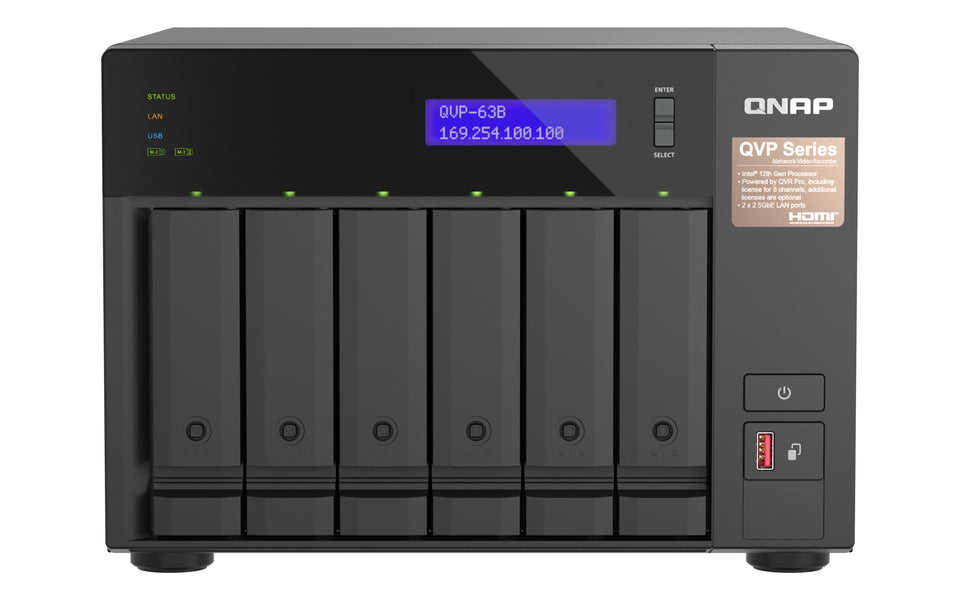 QNAP QVP-63B NAS & Serveur de stockage Tour Intel® Core™ i3 16 Go DDR4 0 To Noir
