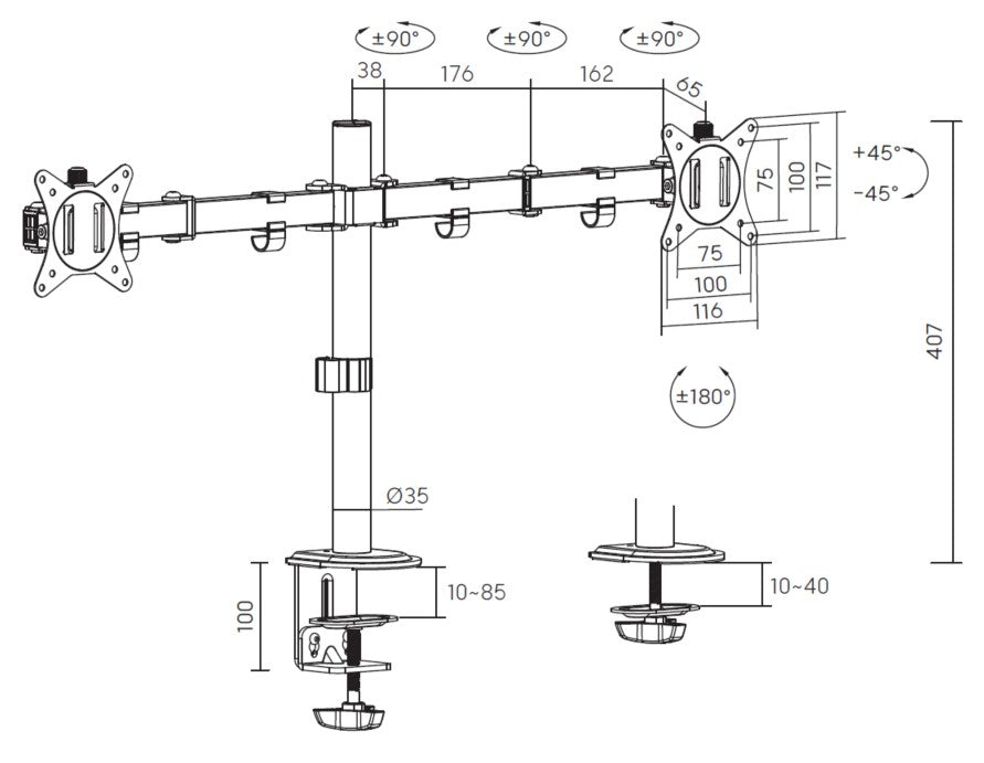 Equip 17"-32" Gelenk-Dual-Monitor-Tischhalterung, Weiß