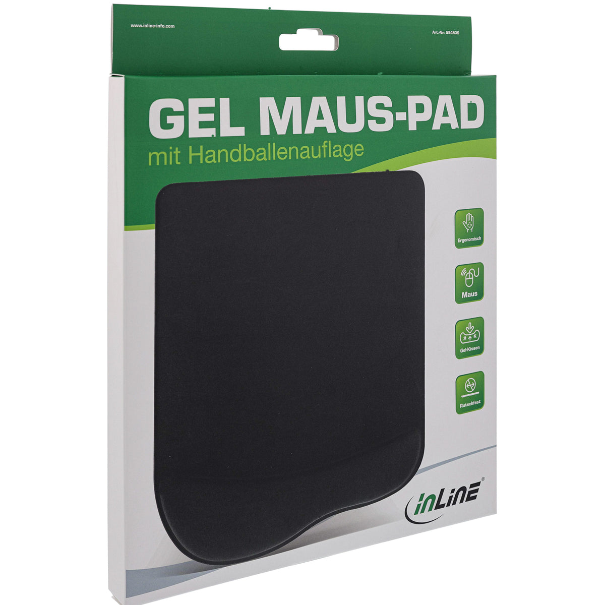InLine Maus-Pad, mit Gel Handballenauflage, 235x185x25mm, schwarz