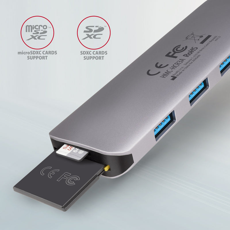 Axagon HMC-HCR3A 3x USB-A+ HDMI+ SD/microSD USB-C 3.2 Gen 1 hub 20cm Kabelgebunden USB 3.2 Gen 1 (3.1 Gen 1) Type-C Grau