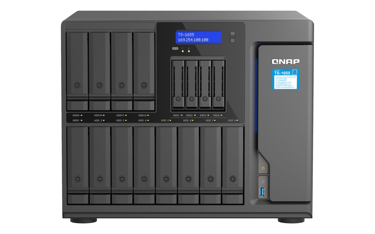QNAP TS-1655 NAS Tower Intel Atom® C5125 8 GB DDR4 0 TB QNAP Turbo System Schwarz