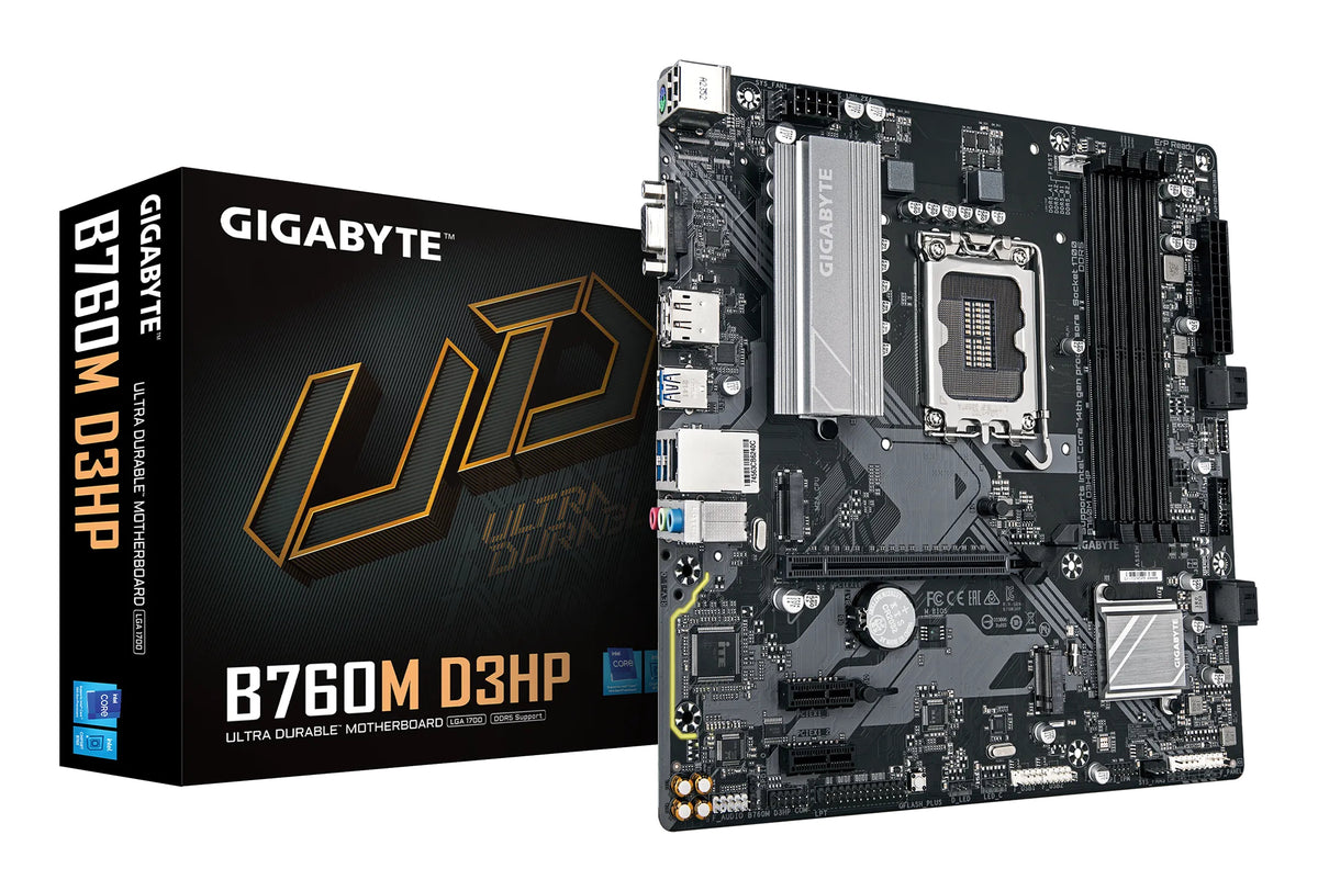 GIGABYTE B760M D3HP Mainboard - Intel Core CPUs der 14. Generation, 4+1+1 Phasen VRM, bis zu 5600 MHz DDR5, 2xPCIe 4.0 M.2, GbE LAN, USB 3.2 Gen 1