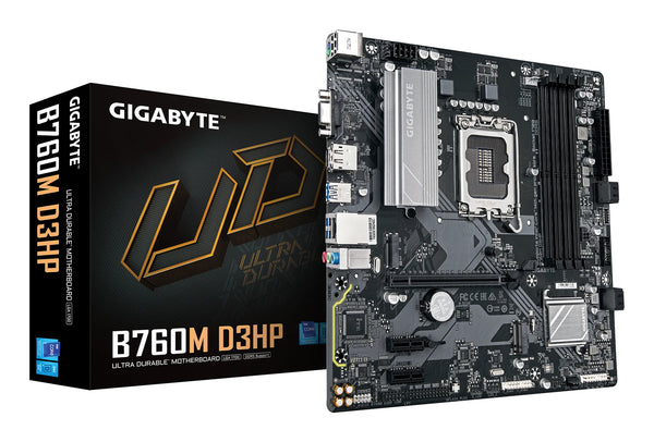 GIGABYTE B760M D3HP Mainboard - Intel Core CPUs der 14. Generation, 4+1+1 Phasen VRM, bis zu 5600 MHz DDR5, 2xPCIe 4.0 M.2, GbE LAN, USB 3.2 Gen 1