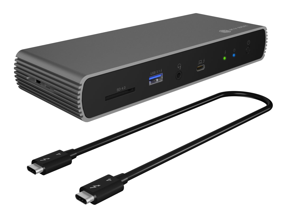 ICY BOX IB-DK8801-TB4, 10-in-1 Thunderbolt™ 4 Type-C® DockingStation auf 2x Thunderbolt 4 und 4x USB 3.2 Gen 2 Type-A Schnittstellen, SD Kartenleser, 2,5 Gbit