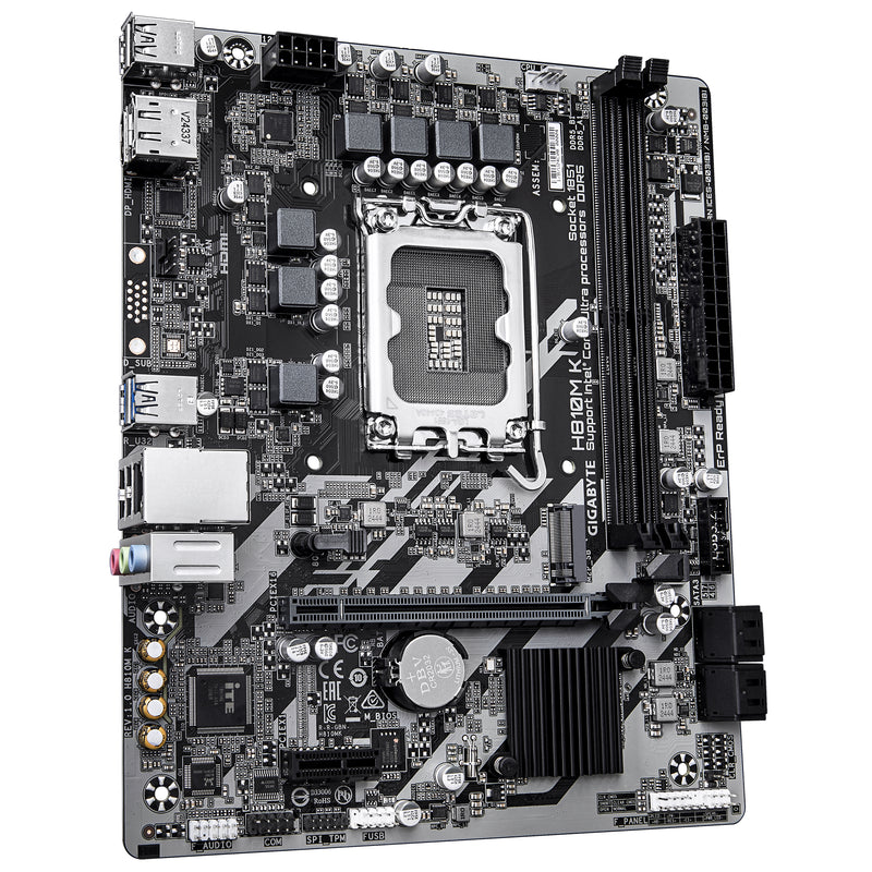 GIGABYTE H810M K Mainboard – Intel Core Ultra (Serie 2) Prozessoren, 3+1+2 Phasen VRM, bis zu 6400 MHz DDR5, 1 x M.2 PCIe 4.0, 1 GbE LAN, USB 3.2 Gen 1