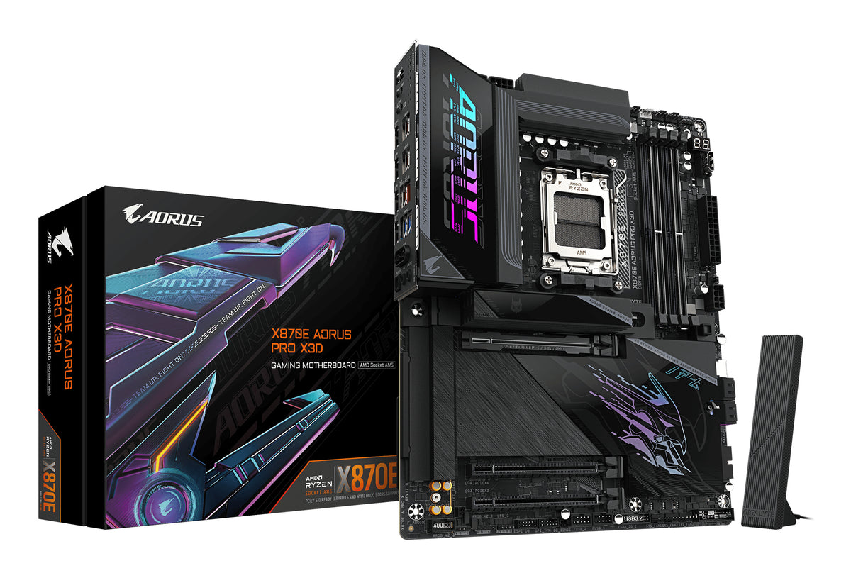 GIGABYTE X870E AORUS PRO X3D Mainboard - Unterstützt AMD Ryzen 9000 CPUs, digitales 18+2+2-Phasen-VRM, bis zu 9000MHz DDR5 (O.C.), 2xPCIe 5.0 + 2xPCIe 4.0, Wi-Fi 7, 5GbE LAN, USB 4